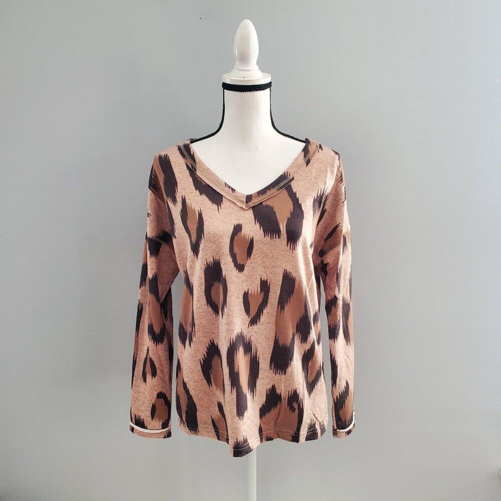 Belinda Animal Print V Neck Sweatshirt S